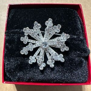 NWOT Talbots Silver Crystal Snowflake Brooch